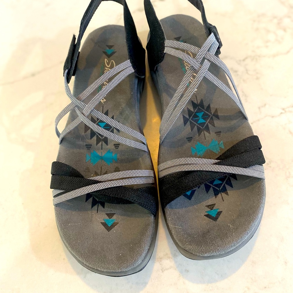 Skechers Womens Reggae Slim Takes Two Black Strappy Sandal 8